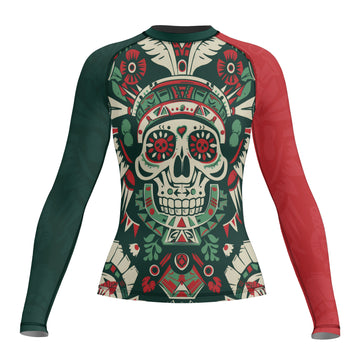 Rashninja Aztec Skull Feather Mandala Women's Long Sleeve Rash Guard