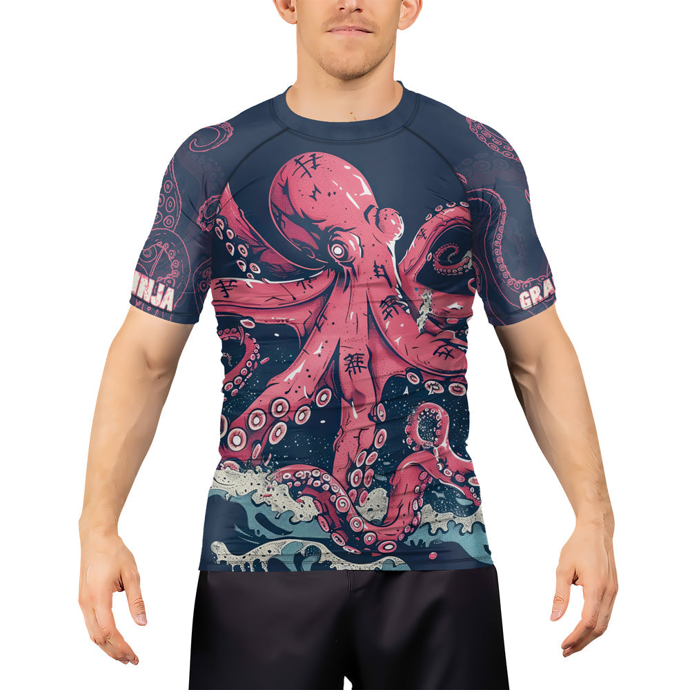 Rashninja Octopus Pink Kraken Men's Short Sleeve Rash Guard