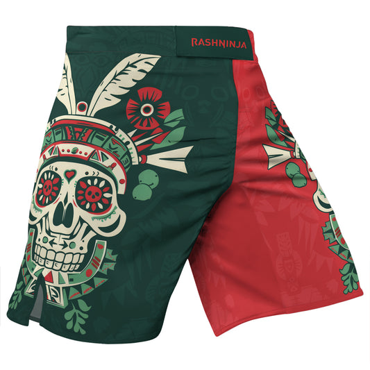 Rashninja Aztec Skull Feather Mandala Men's Fight Shorts