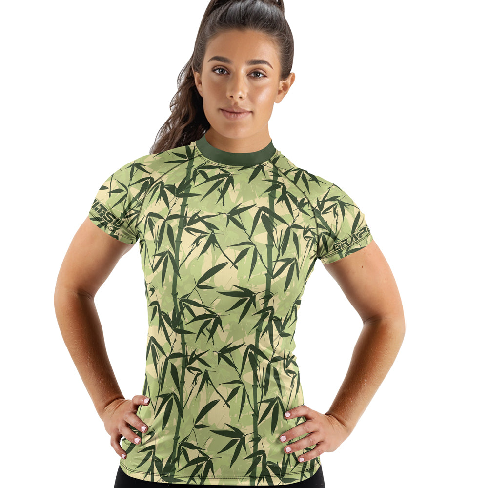 Bamboo Rash Guard Rashninja Camouflage Bamboo Leaf Blend Women's Short Sleeve Rash Guard