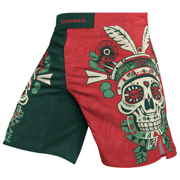 Rashninja Aztec Skull Feather Mandala Men's Fight Shorts