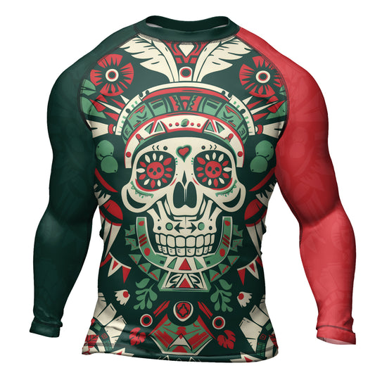 Rashninja Aztec Skull Feather Mandala Men's Long Sleeve Rash Guard