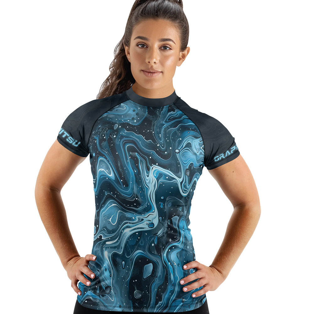 Turquoise Rash Guard Rashninja Cyber Storm Turquoise Women's Short Sleeve Rash Guard