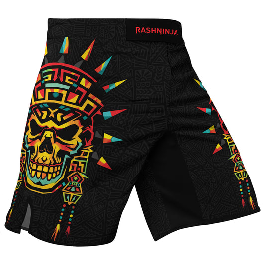 Rashninja Aztec Rainbow Skull Mask Men's Fight Shorts