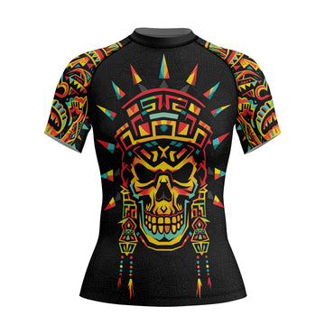 Rashninja Aztec Rainbow Skull Mask Women's Short Sleeve Rash Guard