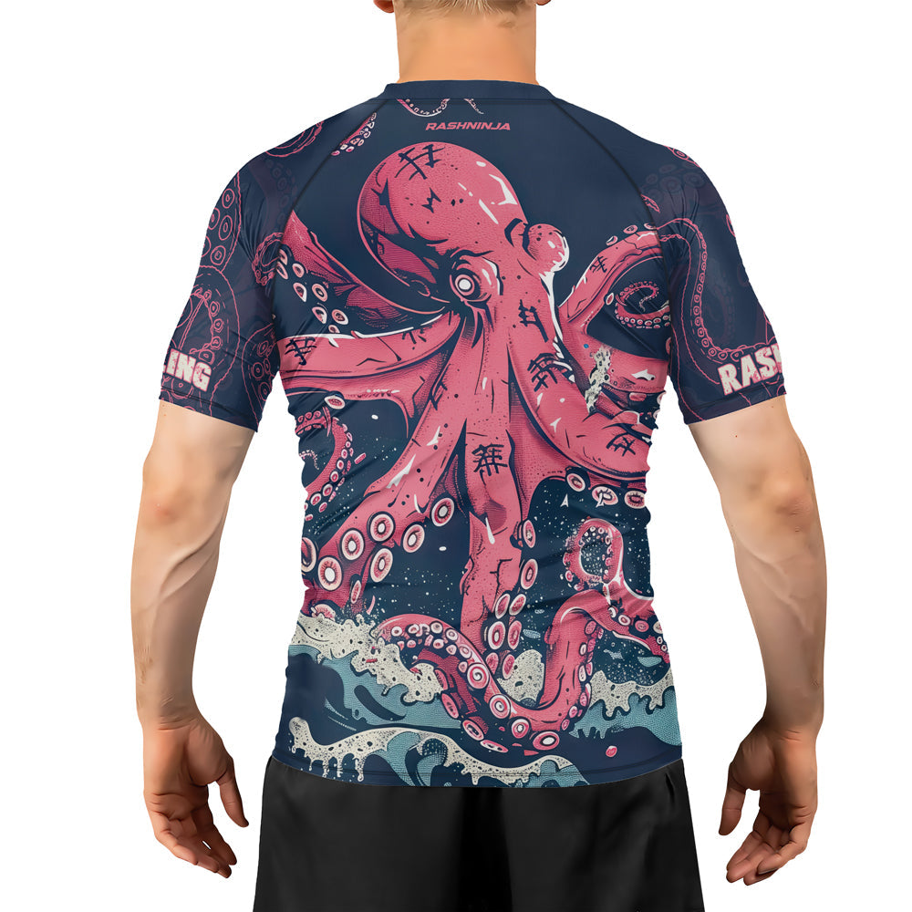 Rashninja Octopus Pink Kraken Men's Short Sleeve Rash Guard