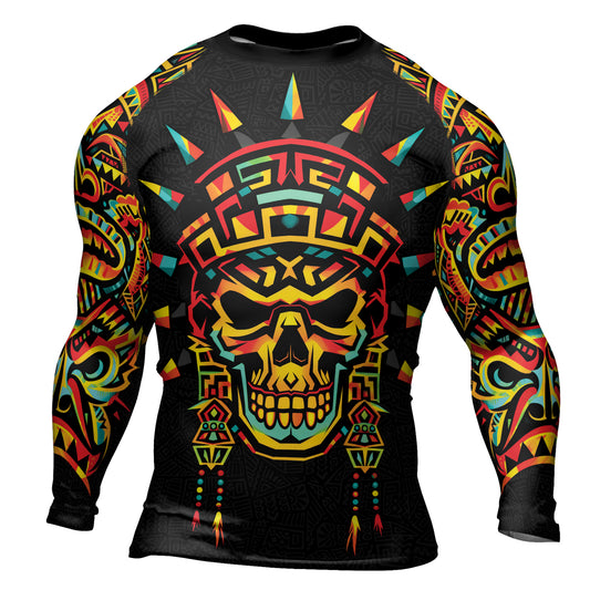 Rashninja Aztec Rainbow Skull Mask Men's Long Sleeve Rash Guard