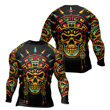 Rashninja Aztec Rainbow Skull Mask Men's Long Sleeve Rash Guard