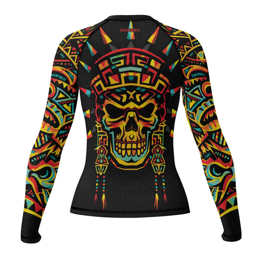 Rashninja Aztec Rainbow Skull Mask Women's Long Sleeve Rash Guard