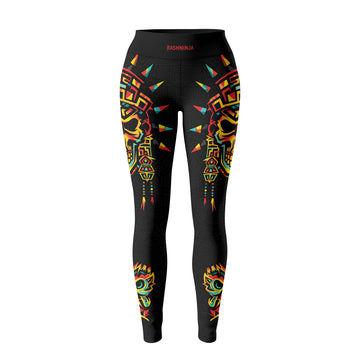 Rashninja Aztec Rainbow Skull Mask Women's Leggings
