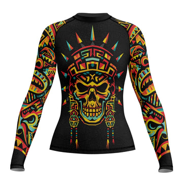 Rashninja Aztec Rainbow Skull Mask Women's Long Sleeve Rash Guard