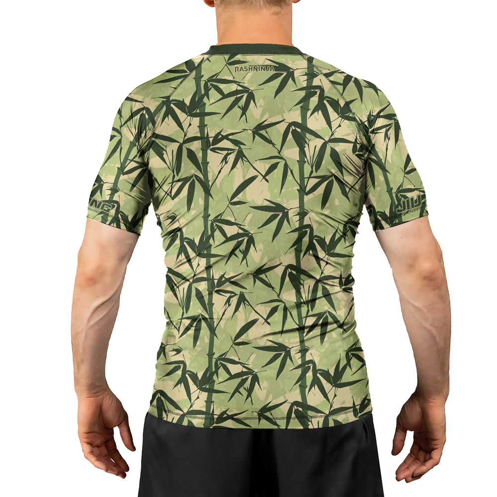 Bamboo Rash Guard Rashninja Camouflage Bamboo Leaf Blend Men's Short Sleeve Rash Guard