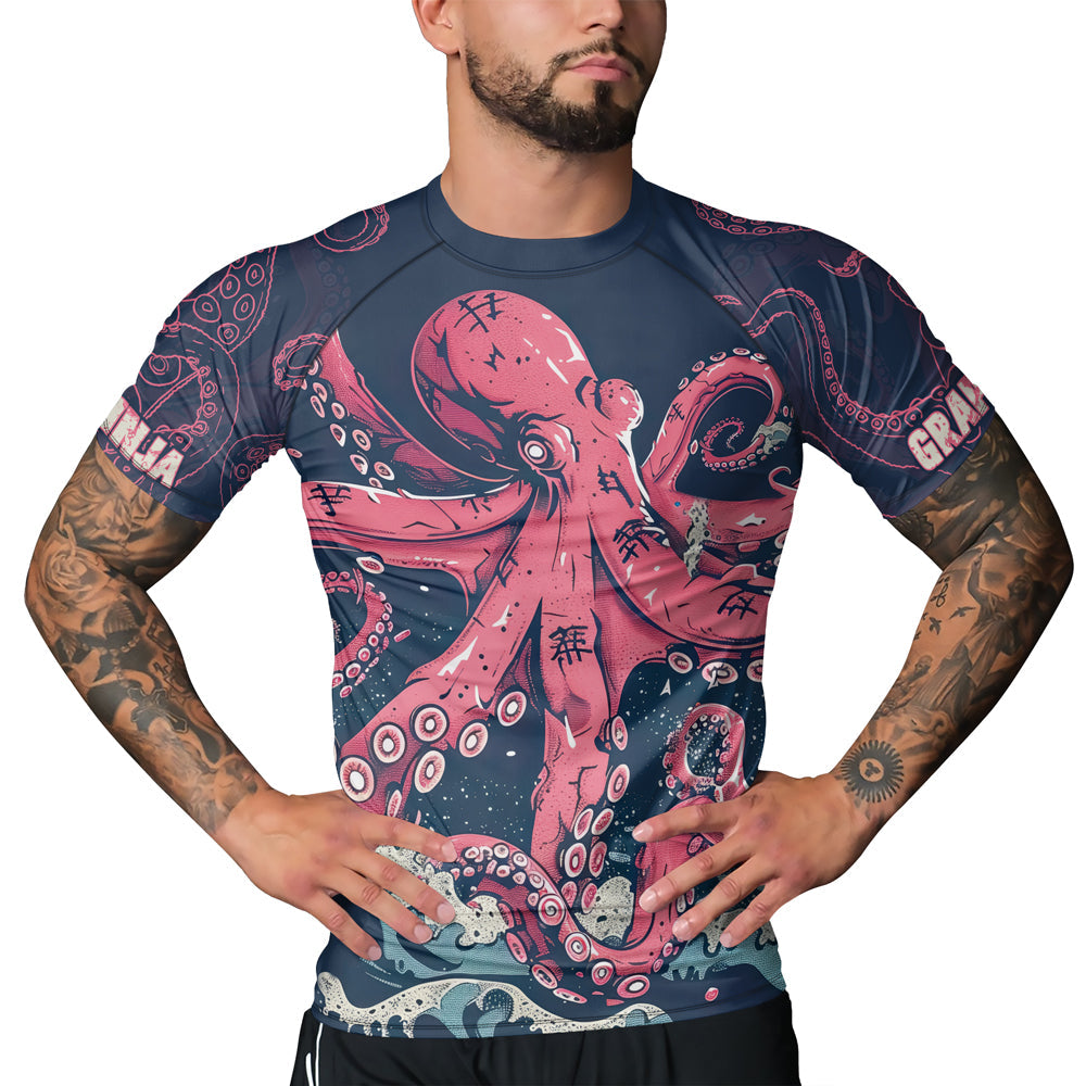 Rashninja Octopus Pink Kraken Men's Short Sleeve Rash Guard