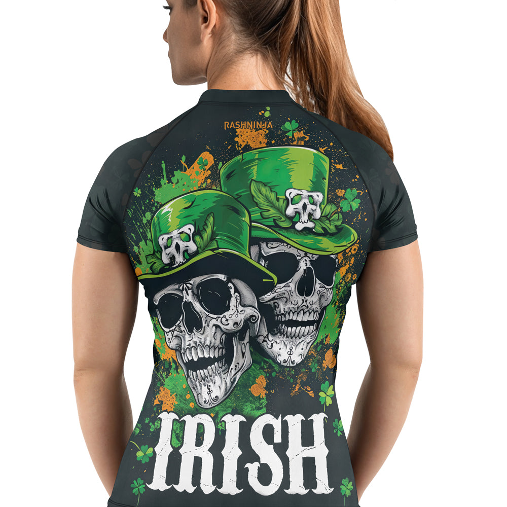 Rashninja Irish Leprechaun Skull Women's Short Sleeve Rash Guard