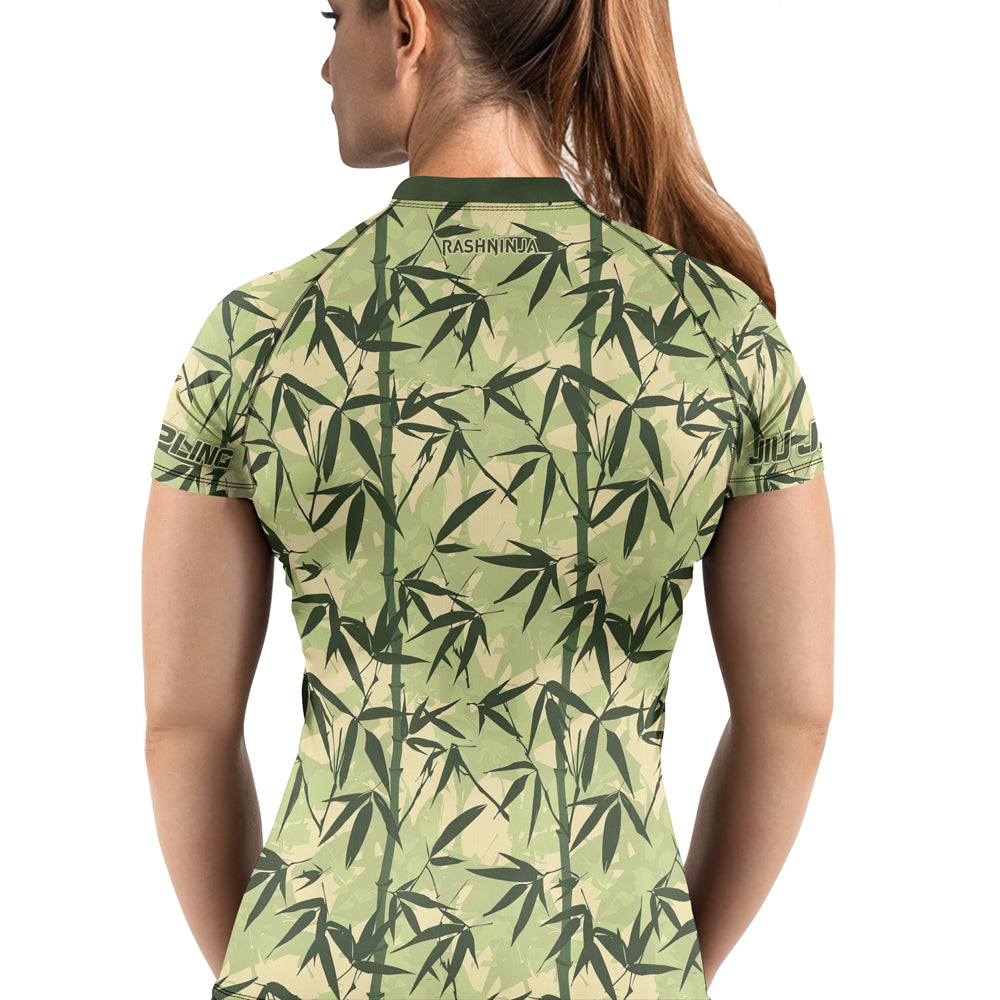 Bamboo Rash Guard Rashninja Camouflage Bamboo Leaf Blend Women's Short Sleeve Rash Guard