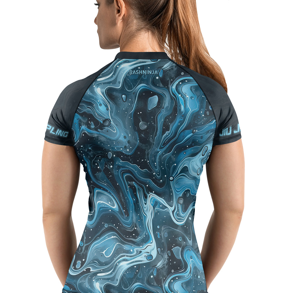 Turquoise Rash Guard Rashninja Cyber Storm Turquoise Women's Short Sleeve Rash Guard