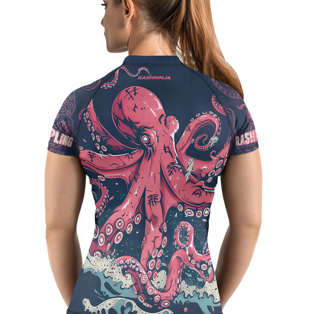 Rashninja Octopus Pink Kraken Women's Long Sleeve Rash Guard