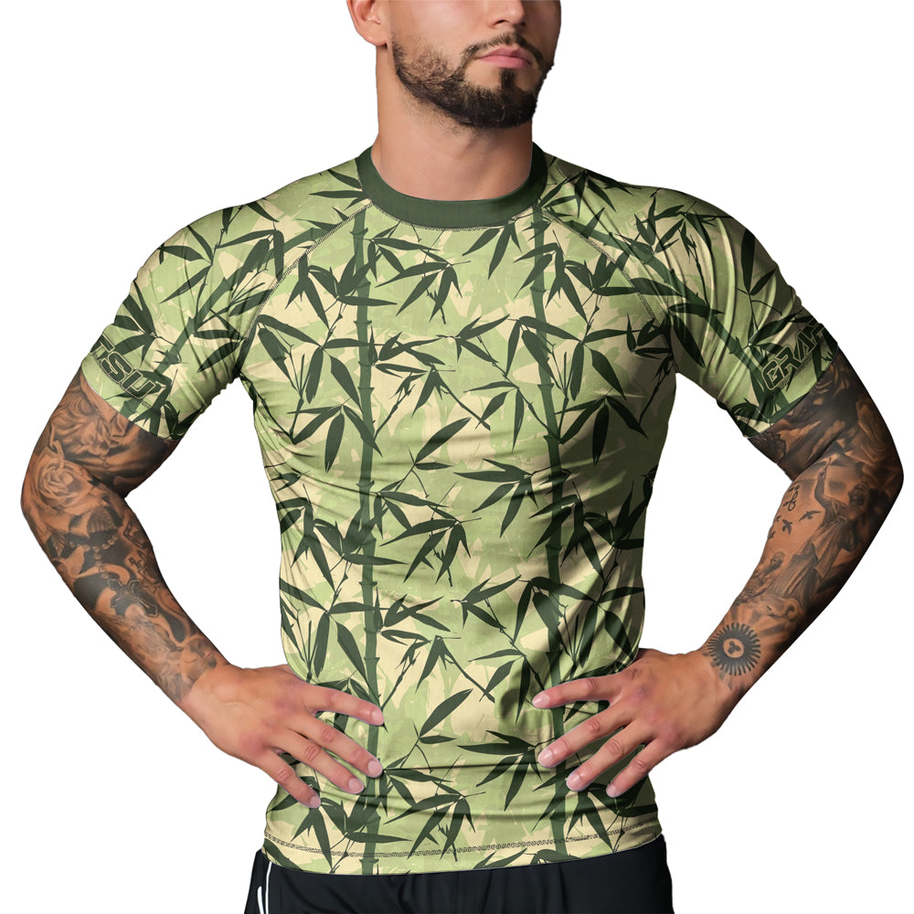 Bamboo Rash Guard Rashninja Camouflage Bamboo Leaf Blend Men's Short Sleeve Rash Guard