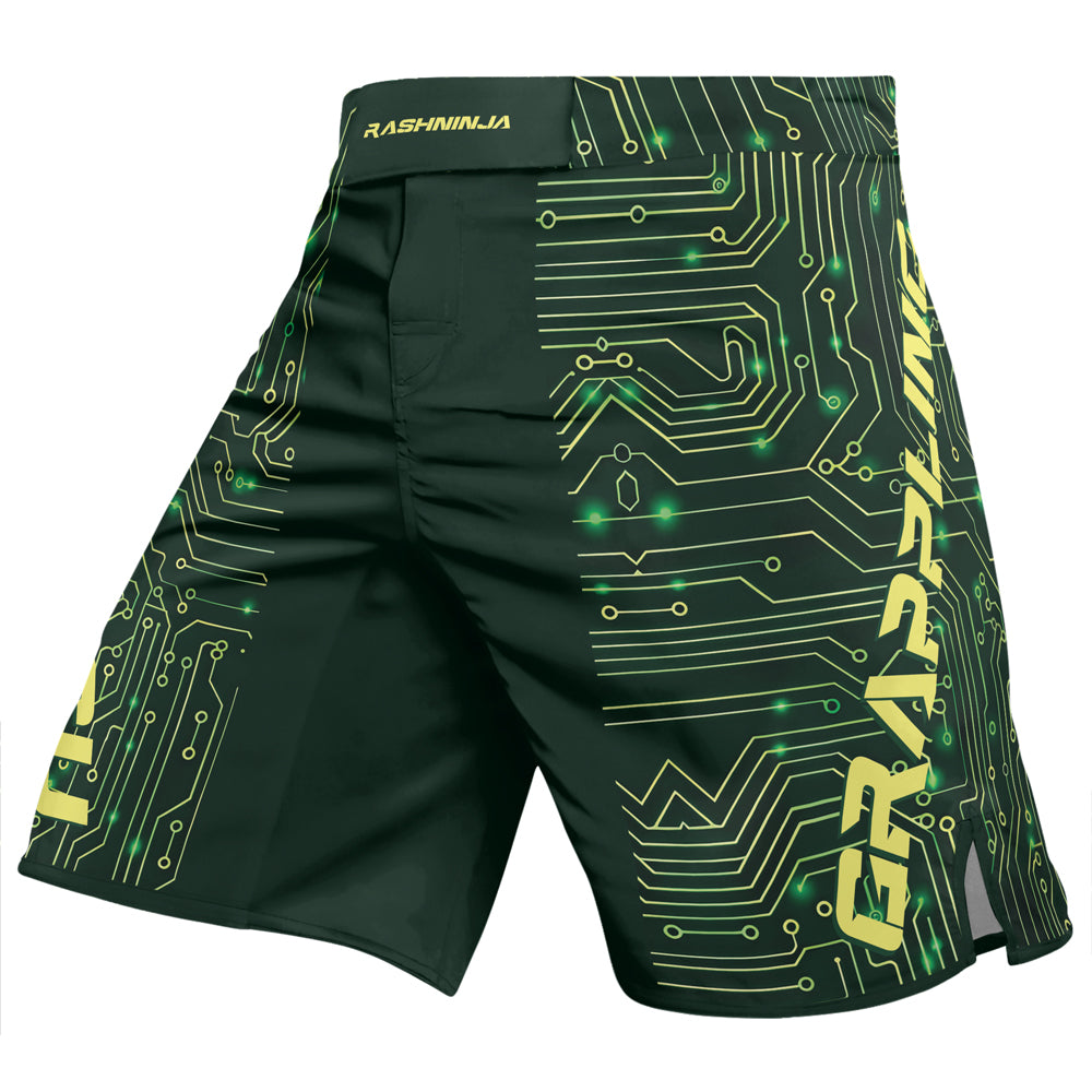 Rashninja Green Cyber Circuit Men's Fight Shorts