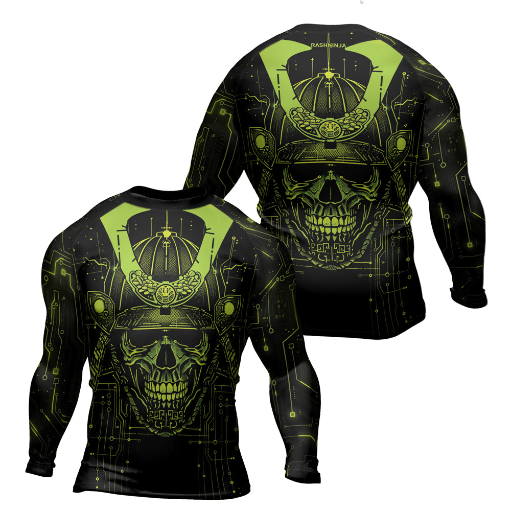 Rashninja Cyber Samurai Circuit Green Men's Long Sleeve Rash Guard

