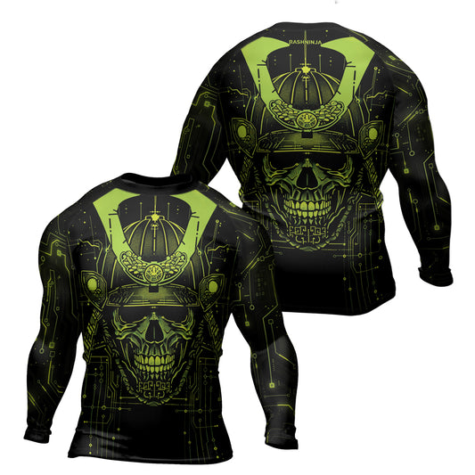 Rashninja Cyber Samurai Circuit Green Men's Long Sleeve Rash Guard

