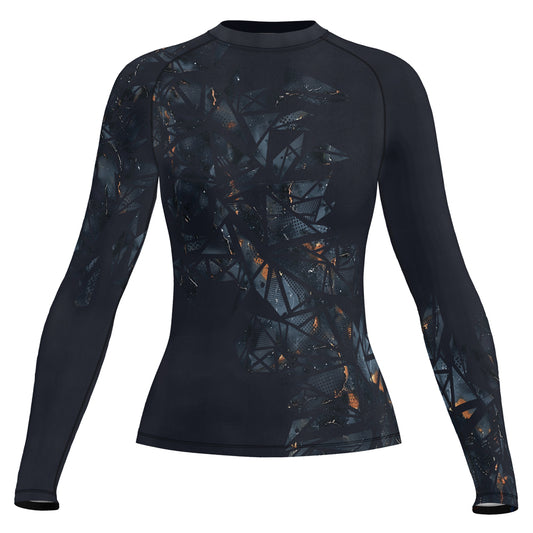 Rashninja Cyber Storm Marble Black Women's Long Sleeve Rash Guard