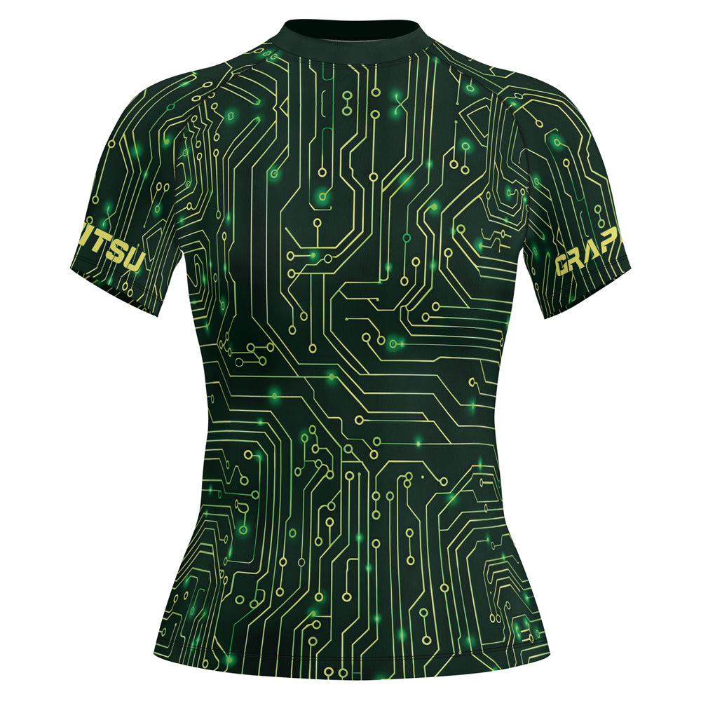 Rashninja Green Cyber Circuit Women's Short Sleeve Rash Guard
