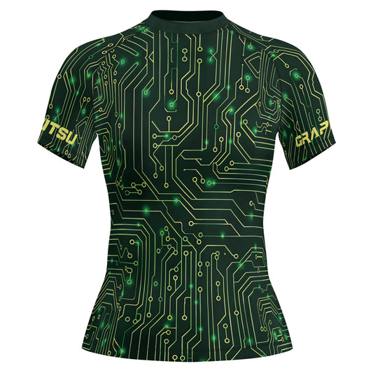 Rashninja Green Cyber Circuit Women's Short Sleeve Rash Guard