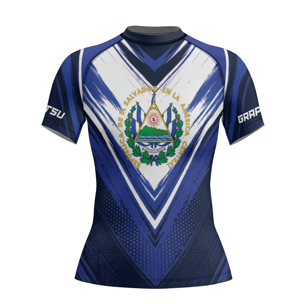 Rashninja Patriot El Salvador Flag Women's Short Sleeve Rash Guard
