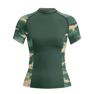 Rashninja Army Green Camouflage Women's Short Sleeve Rash Guard