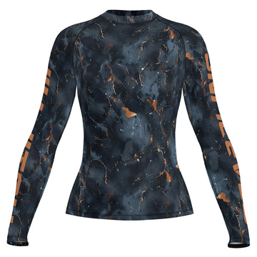 Rashninja Cyber Storm Marble Black Women's Long Sleeve Rash Guard
