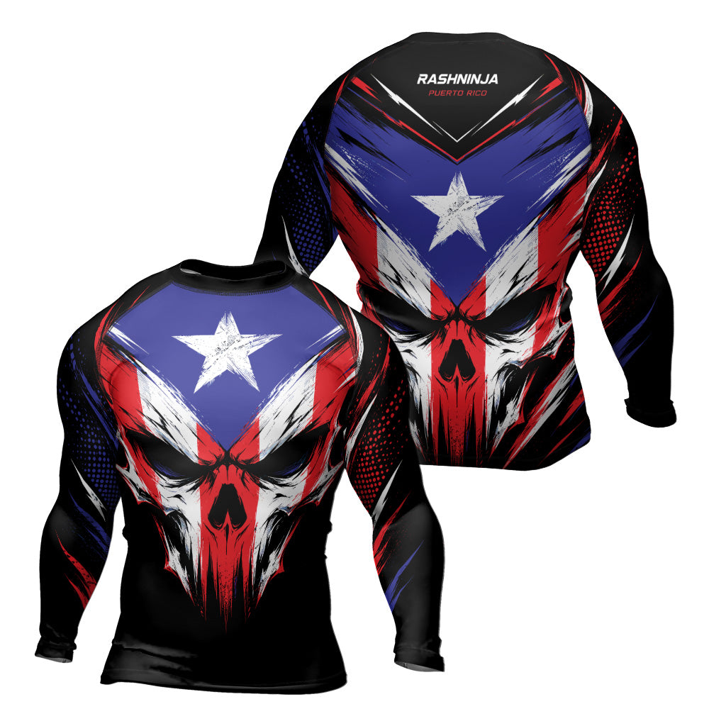 Rashninja Patriot Puerto Rico Flag Men's Long Sleeve Rash Guard