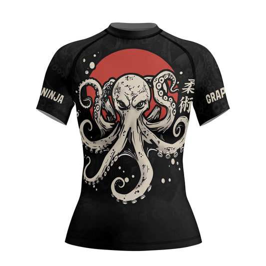 Rashninja Octopus Red Sun Women's Short Sleeve Rash Guard