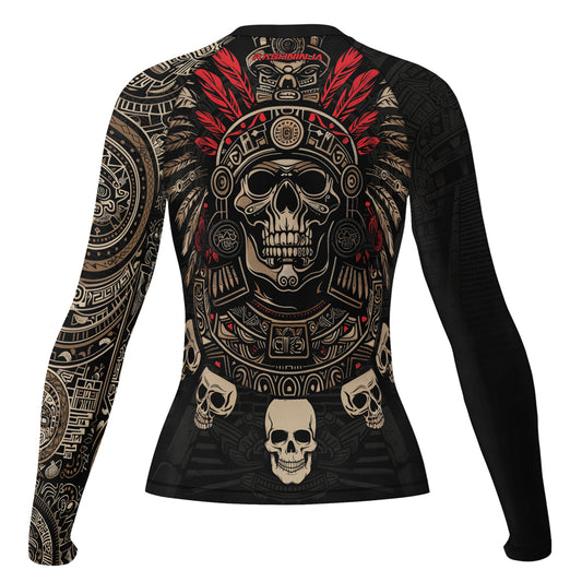 Rashninja Aztec Skull Feather Women's Long Sleeve Rash Guard