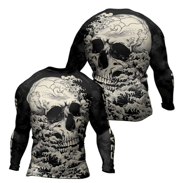 Rashninja Halloween Skull Wave Men's Long Sleeve Rash Guard
