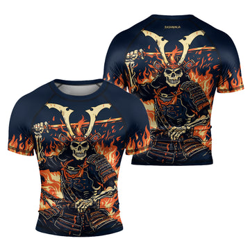 Rashninja Samurai Skull Inferno Men's Short Sleeve Rash Guard