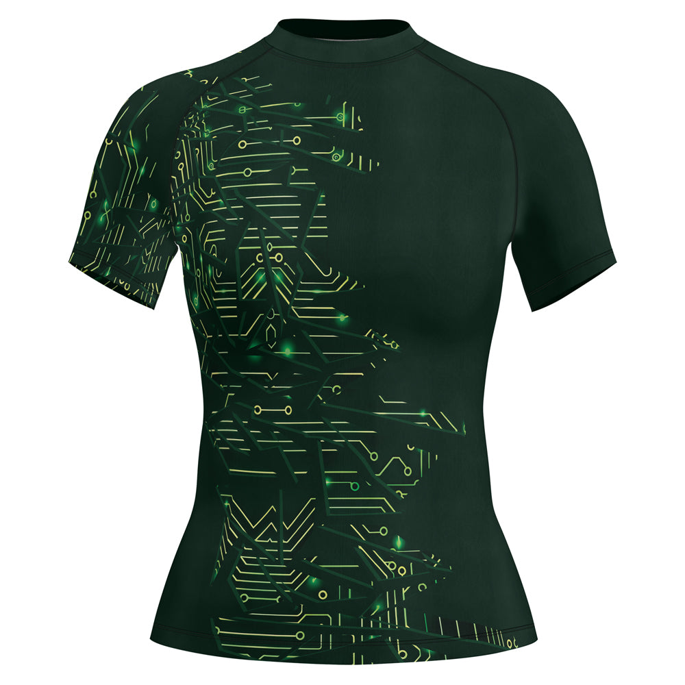 Rashninja Green Cyber Circuit Women's Short Sleeve Rash Guard