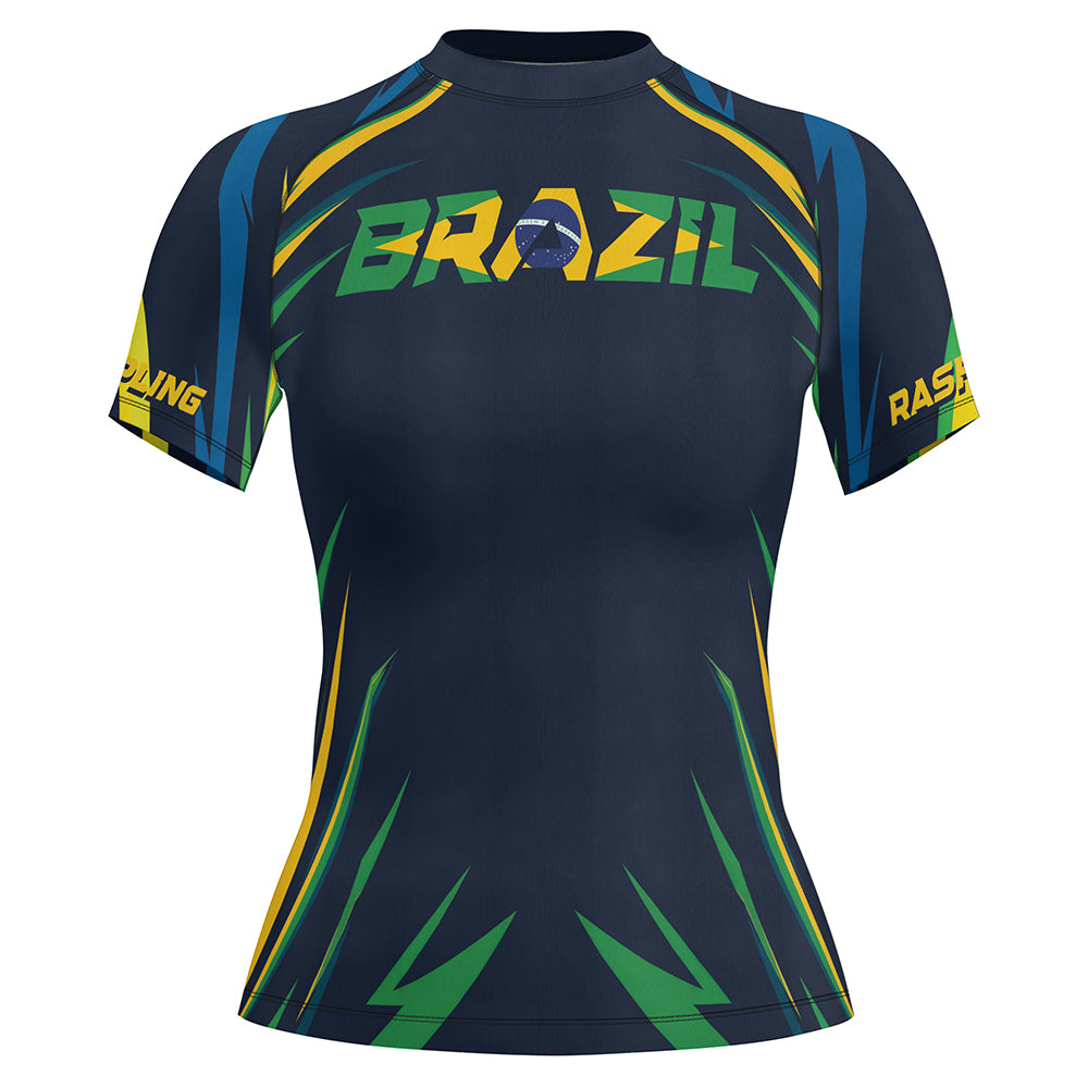 Rashninja Patriot Brazil Flag Women's Short Sleeve Rash Guard