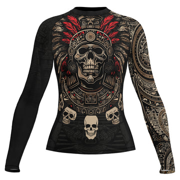 Rashninja Aztec Skull Feather Women's Long Sleeve Rash Guard