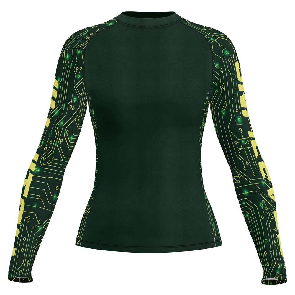 Rashninja Green Cyber Circuit Women's Long Sleeve Rash Guard