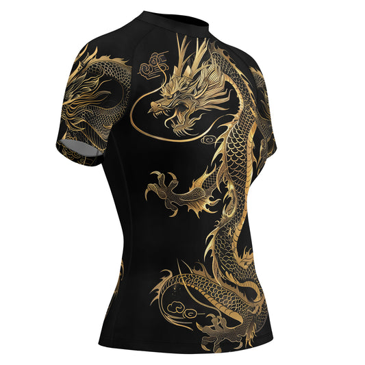 Rashninja Golden Dragon Black Women's Short Sleeve Rash Guard