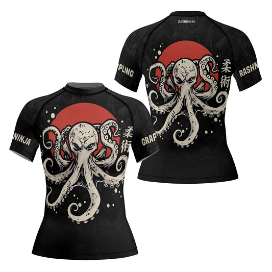 Rashninja Octopus Red Sun Women's Short Sleeve Rash Guard