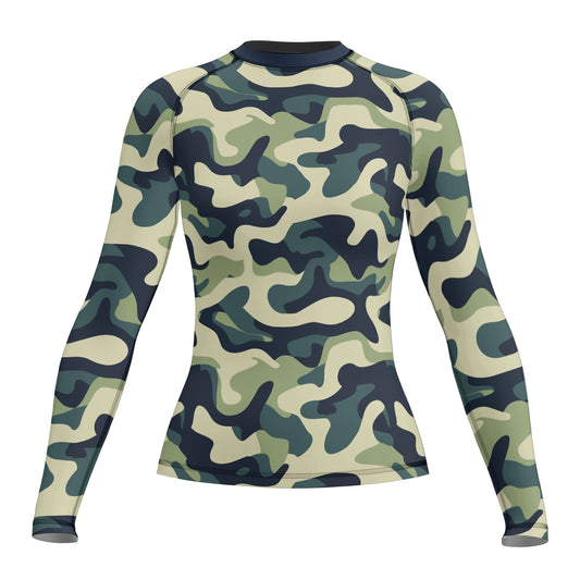 Rashninja Dark Green Camouflage Women's Long Sleeve Rash Guard