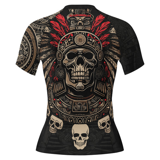 Rashninja Aztec Skull Feather Women's Short Sleeve Rash Guard