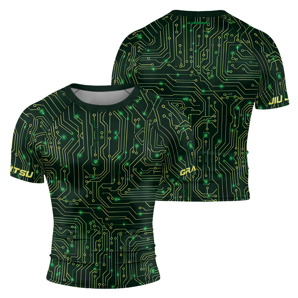 Rashninja Green Cyber Circuit Men's Short Sleeve Rash Guard