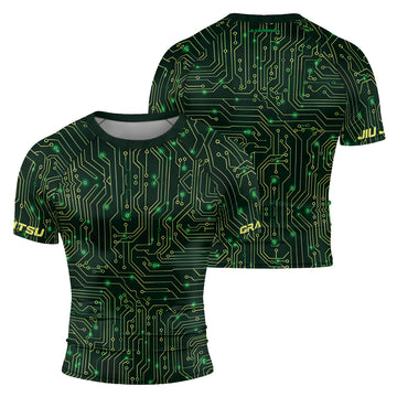 Rashninja Green Cyber Circuit Men's Short Sleeve Rash Guard