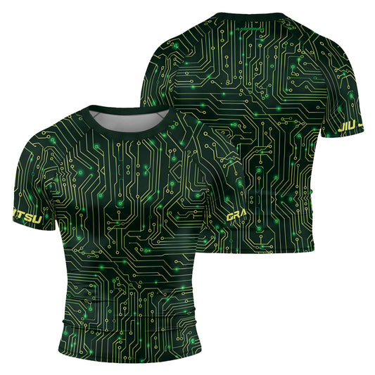 Rashninja Green Cyber Circuit Men's Short Sleeve Rash Guard