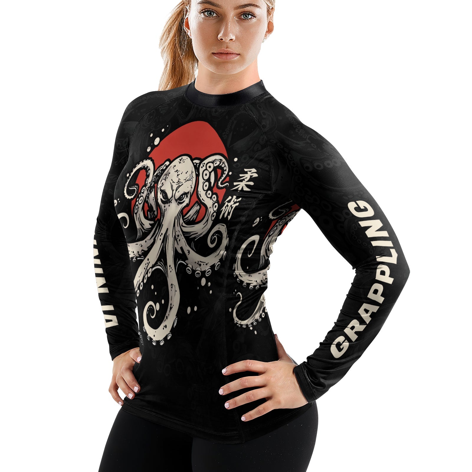 Rashninja Octopus Red Sun Women's Long Sleeve Rash Guard