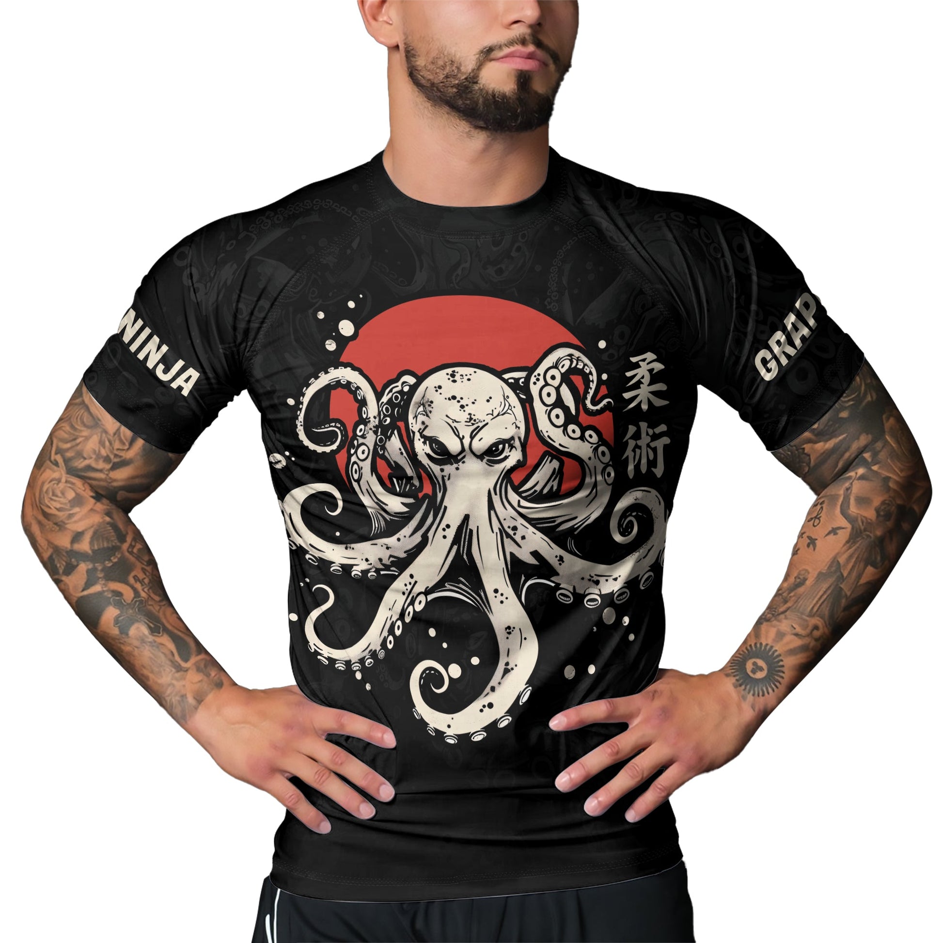Rashninja Octopus Red Sun Men's Short Sleeve Rash Guard