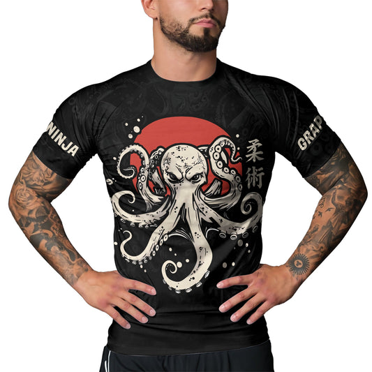 Rashninja Octopus Red Sun Men's Short Sleeve Rash Guard